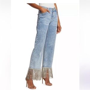 New Alice+Olivia Boyfriend Rhinestones Jewel Fringe Jeans
